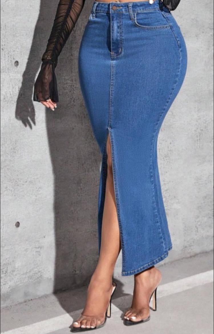 High Slit Denim Skirt