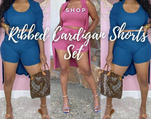 Ribbed Cardigan Shorts Set